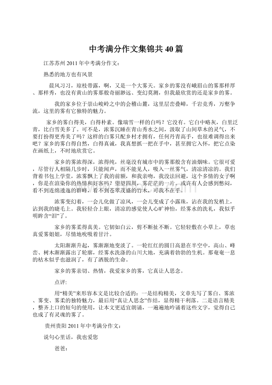 中考满分作文集锦共40篇.docx