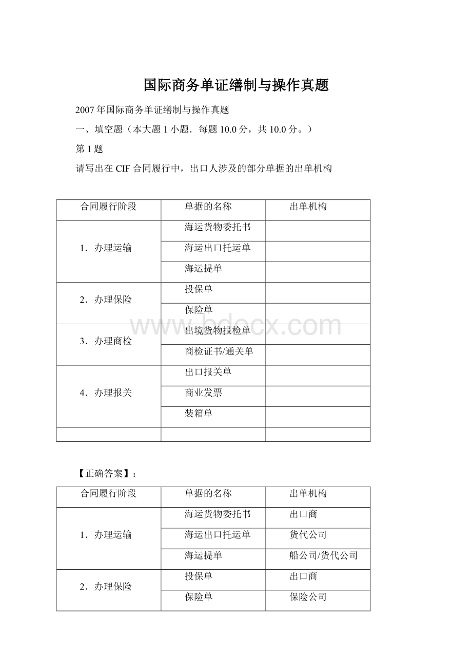 国际商务单证缮制与操作真题.docx