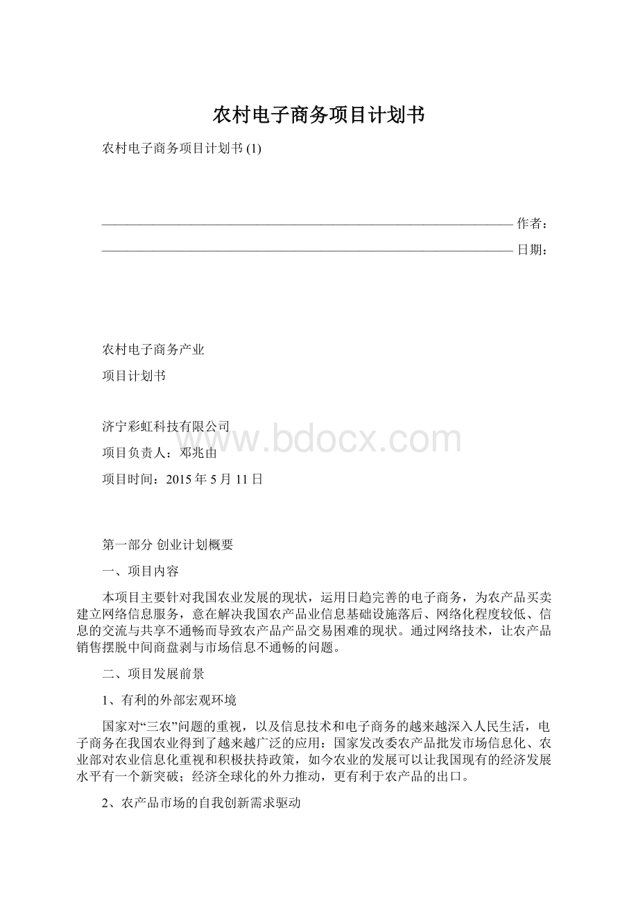 农村电子商务项目计划书Word格式文档下载.docx_第1页