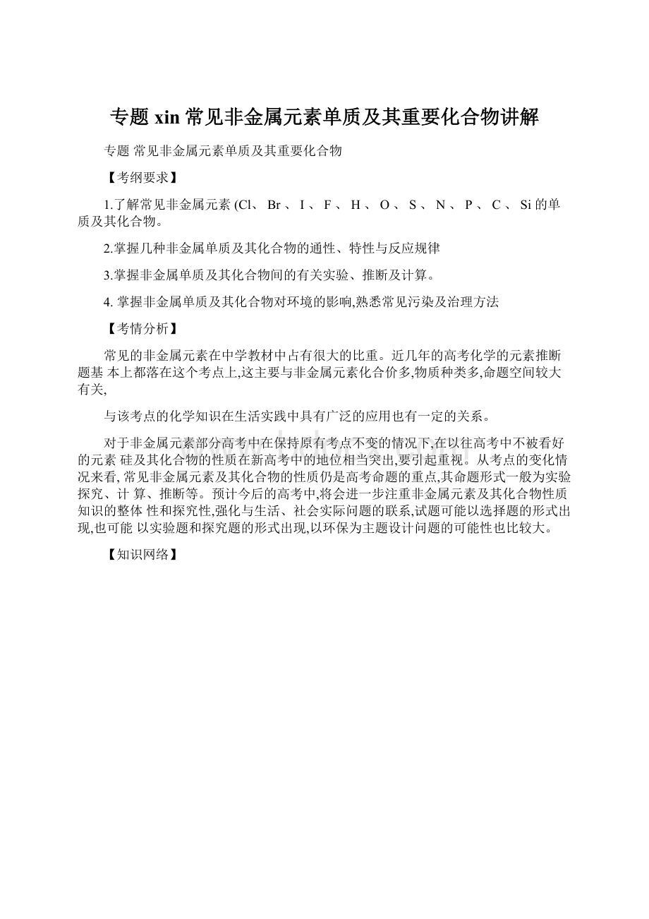 专题 xin常见非金属元素单质及其重要化合物讲解.docx_第1页