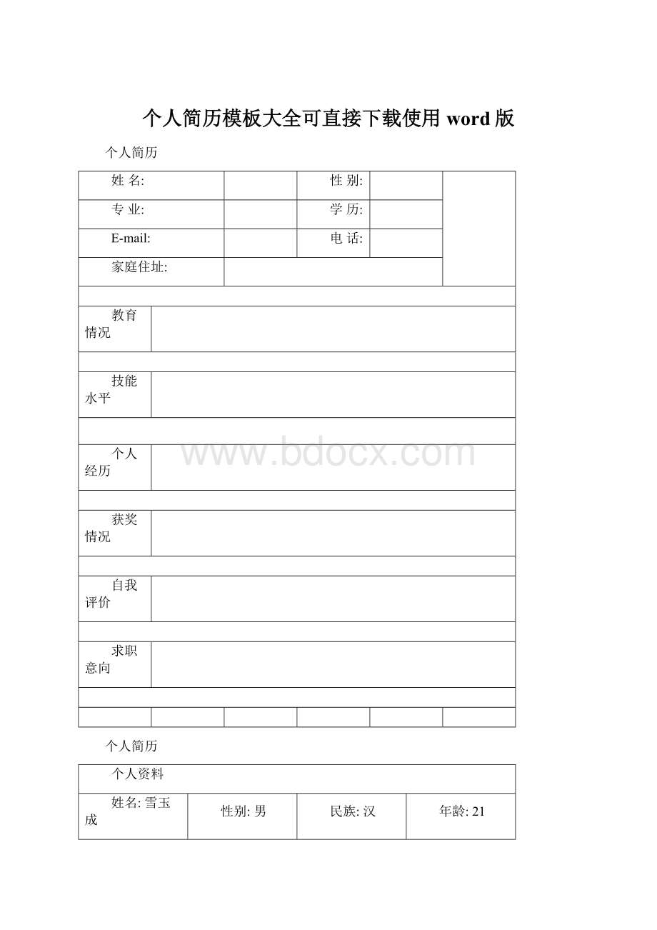 个人简历模板大全可直接下载使用word版.docx_第1页