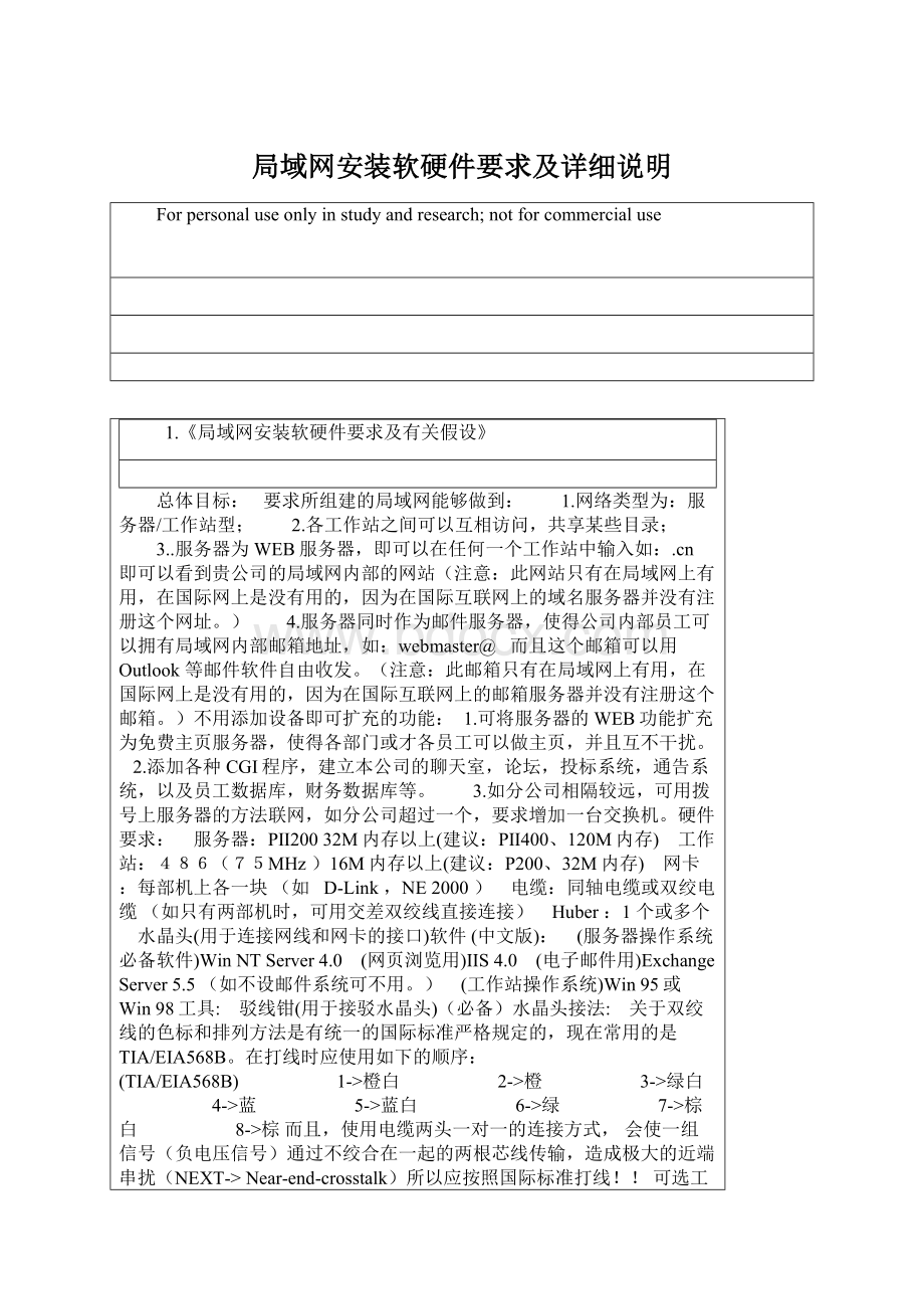 局域网安装软硬件要求及详细说明Word下载.docx