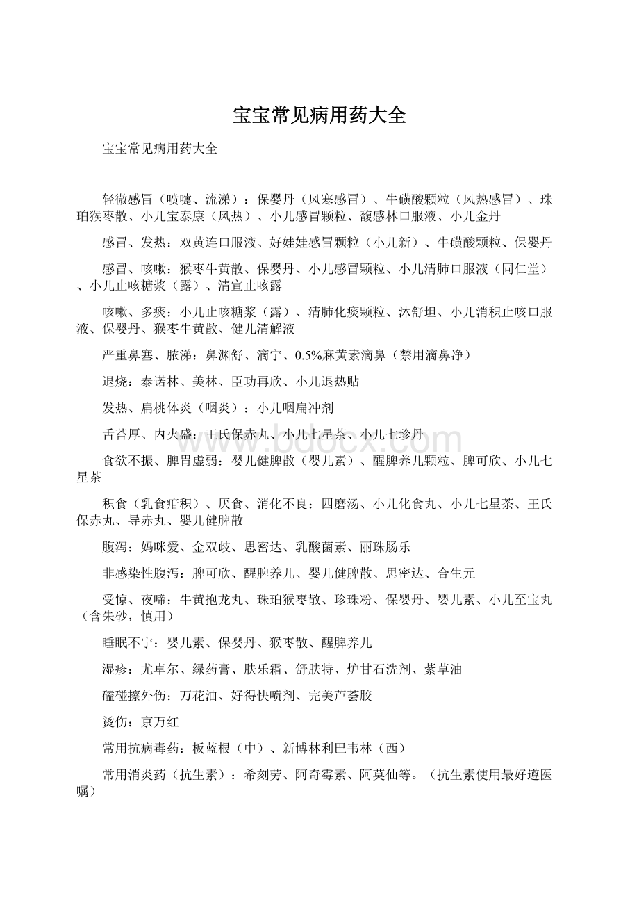 宝宝常见病用药大全Word下载.docx_第1页