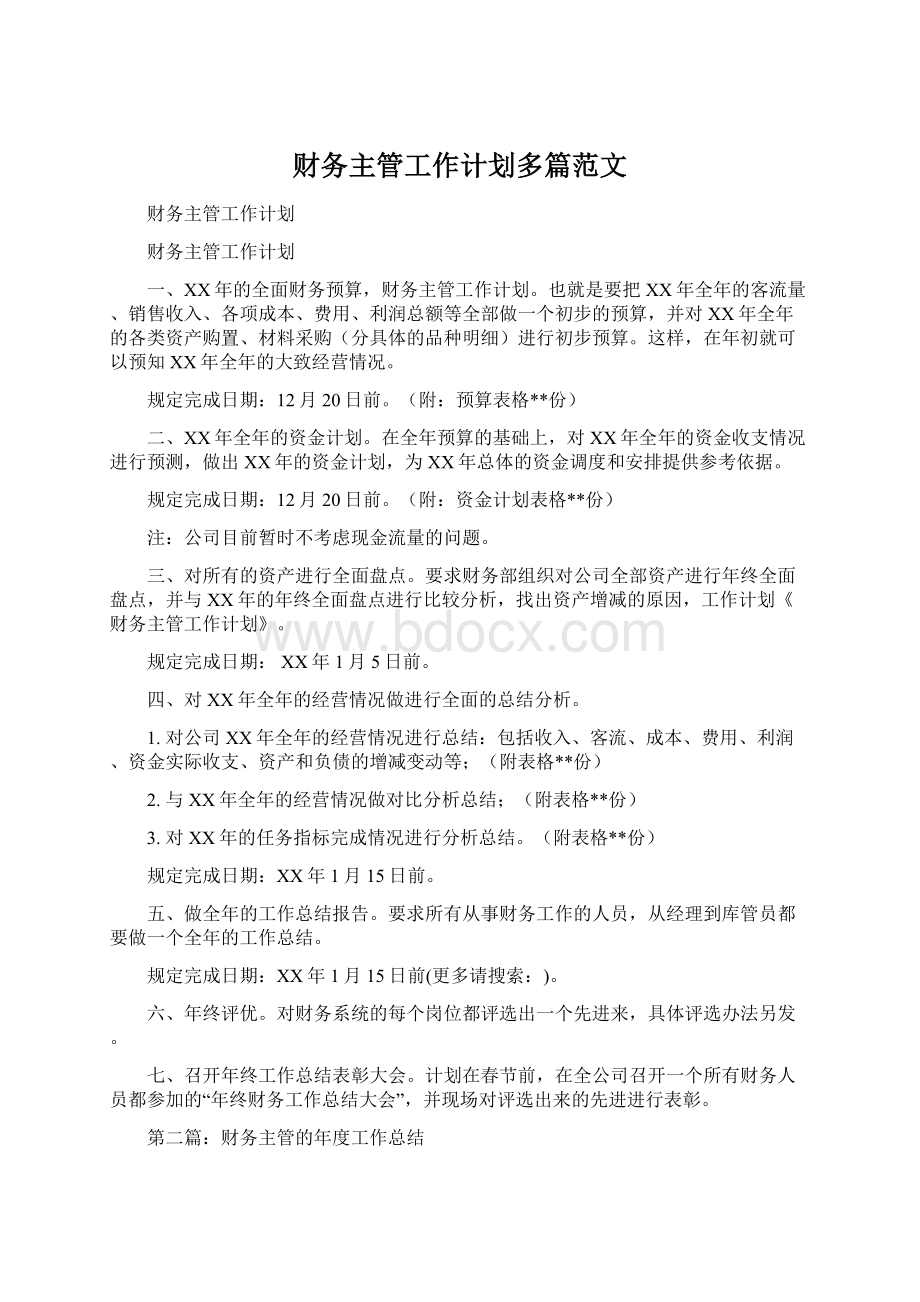 财务主管工作计划多篇范文.docx