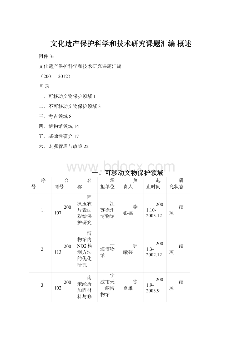 文化遗产保护科学和技术研究课题汇编 概述.docx_第1页