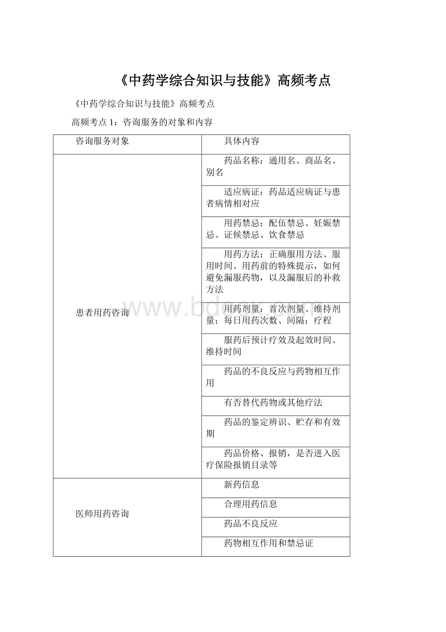 《中药学综合知识与技能》高频考点Word文档下载推荐.docx