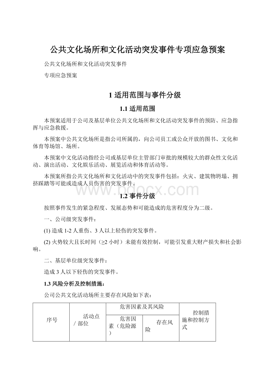 公共文化场所和文化活动突发事件专项应急预案.docx_第1页