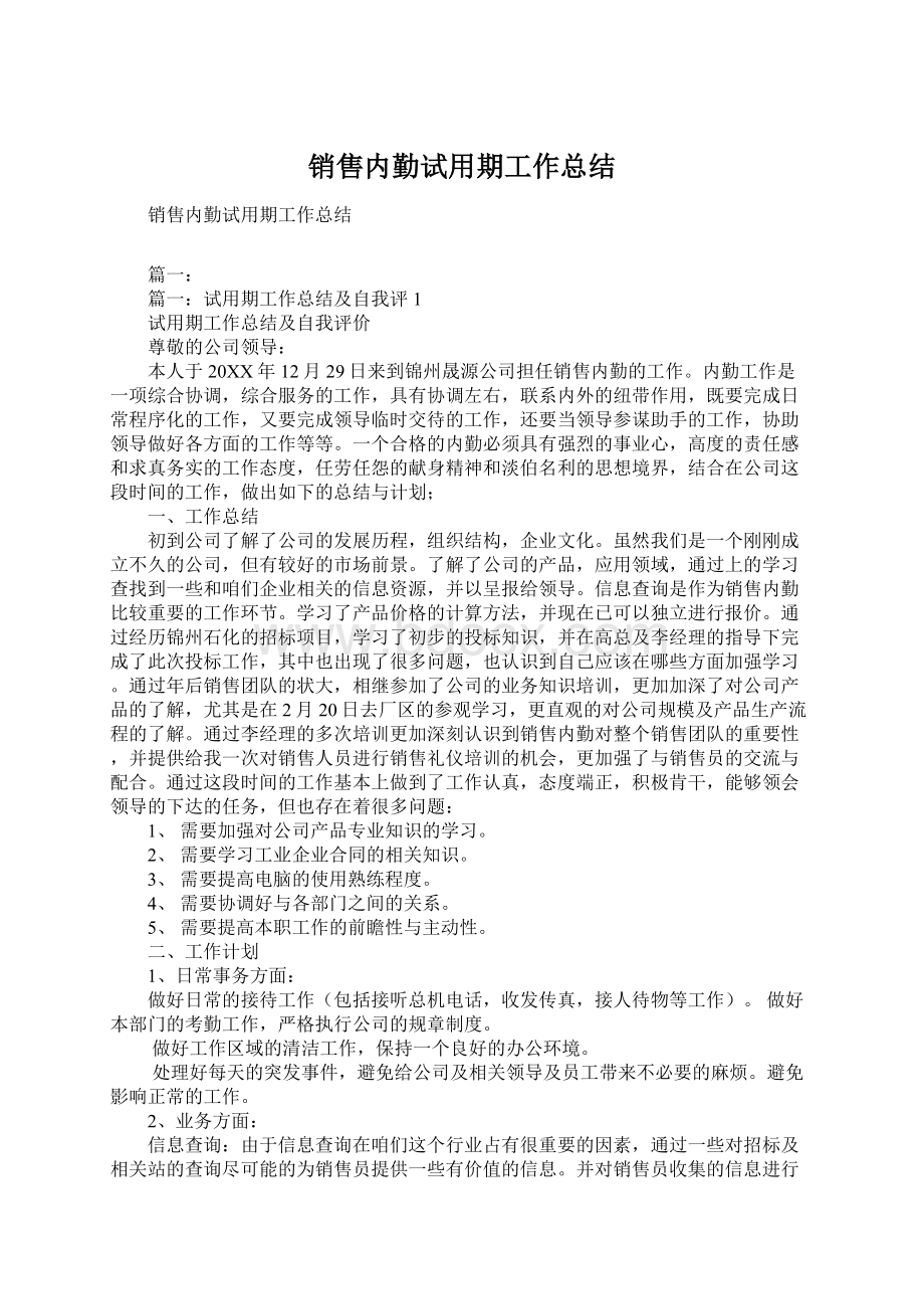 销售内勤试用期工作总结.docx