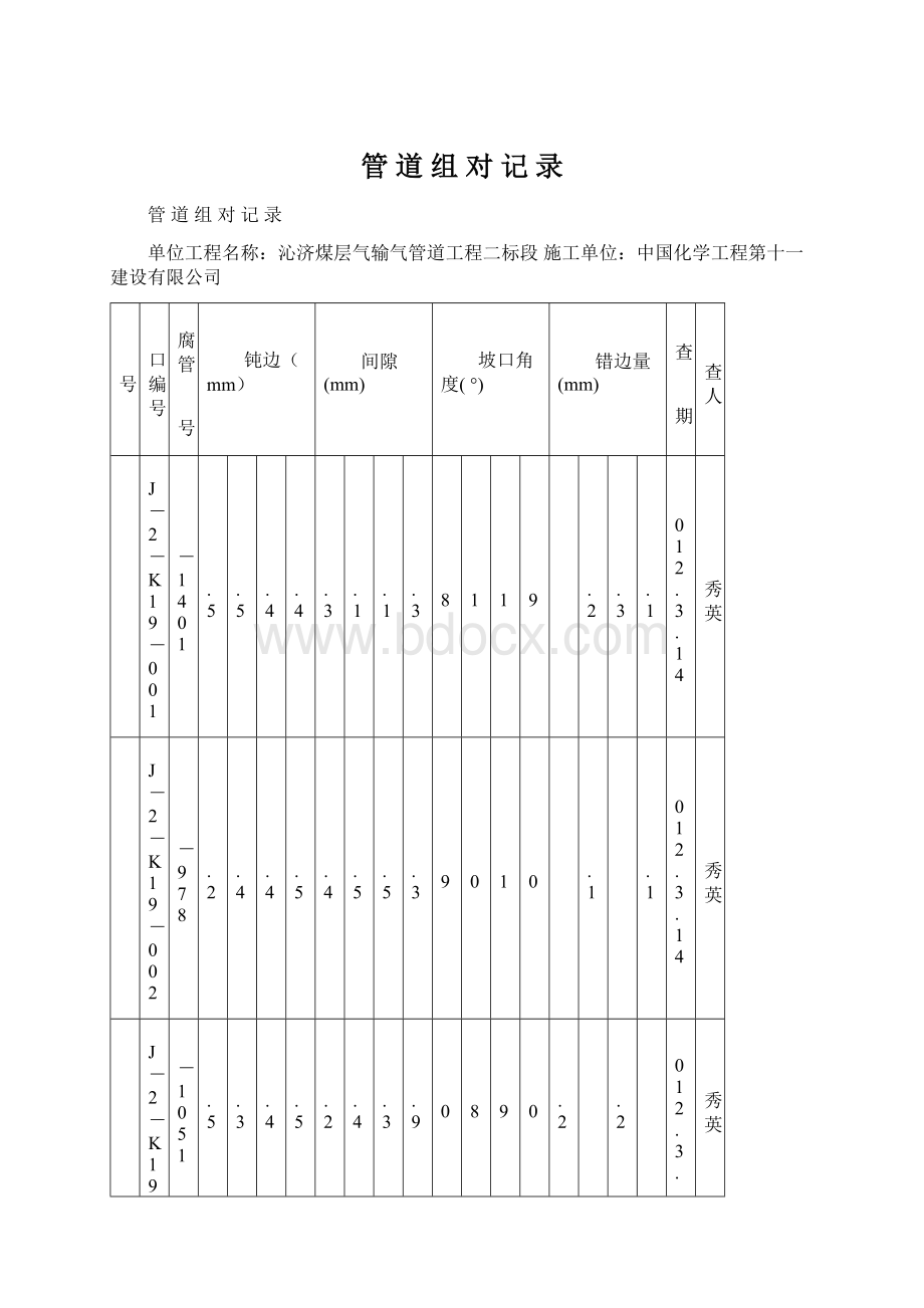 管 道 组 对 记 录.docx_第1页