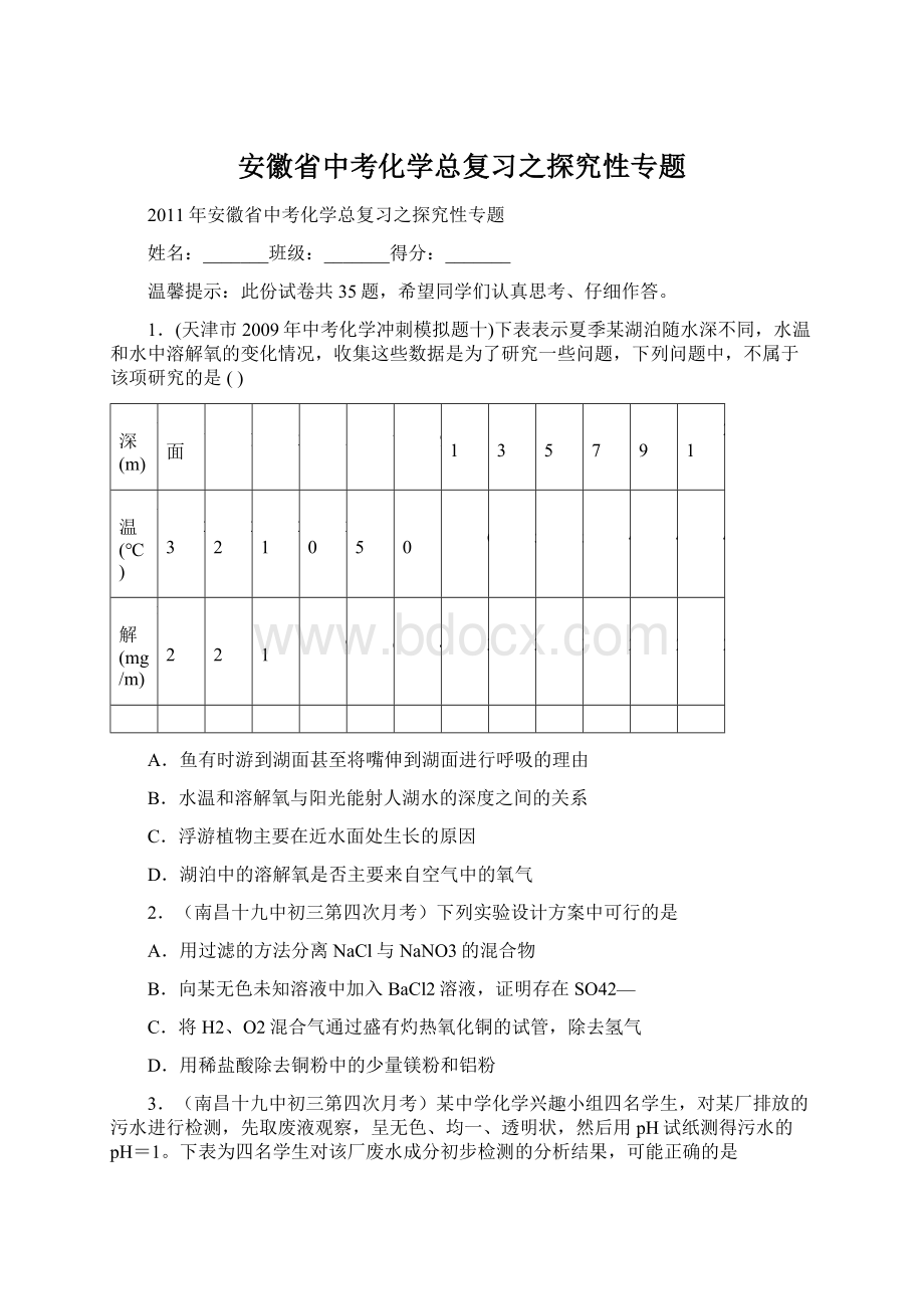 安徽省中考化学总复习之探究性专题.docx