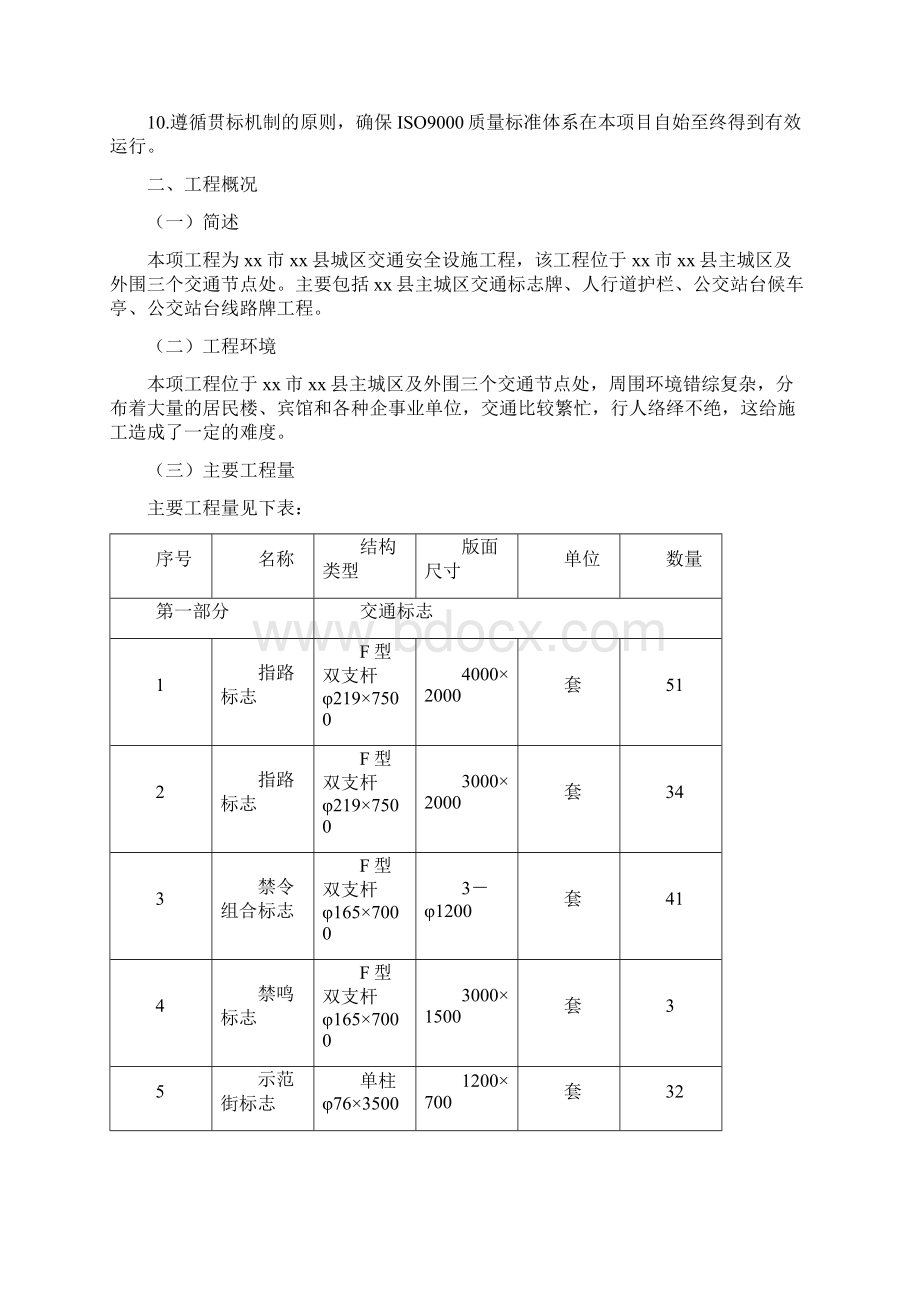 某交通标志牌公交站亭站牌人行道护栏投标施工组织设计文档格式.docx_第2页