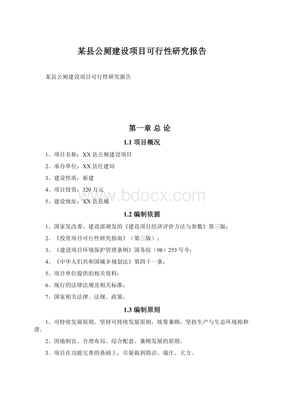 某县公厕建设项目可行性研究报告Word格式.docx_第1页