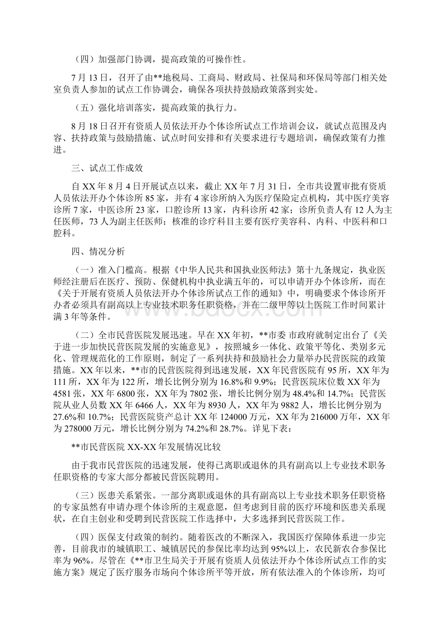 开展有资质人员依法开办个体诊所试点工作情况总结.docx_第2页