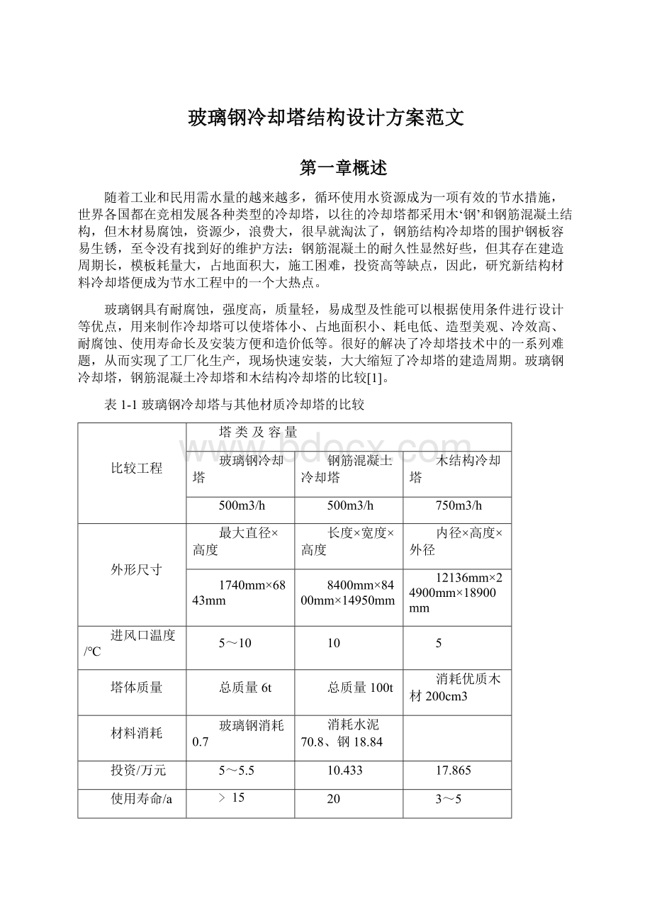 玻璃钢冷却塔结构设计方案范文.docx