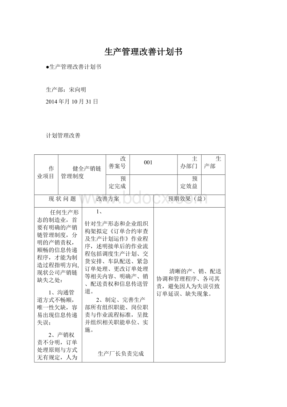 生产管理改善计划书文档格式.docx