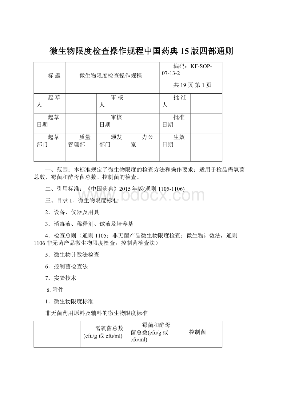 微生物限度检查操作规程中国药典15版四部通则.docx_第1页