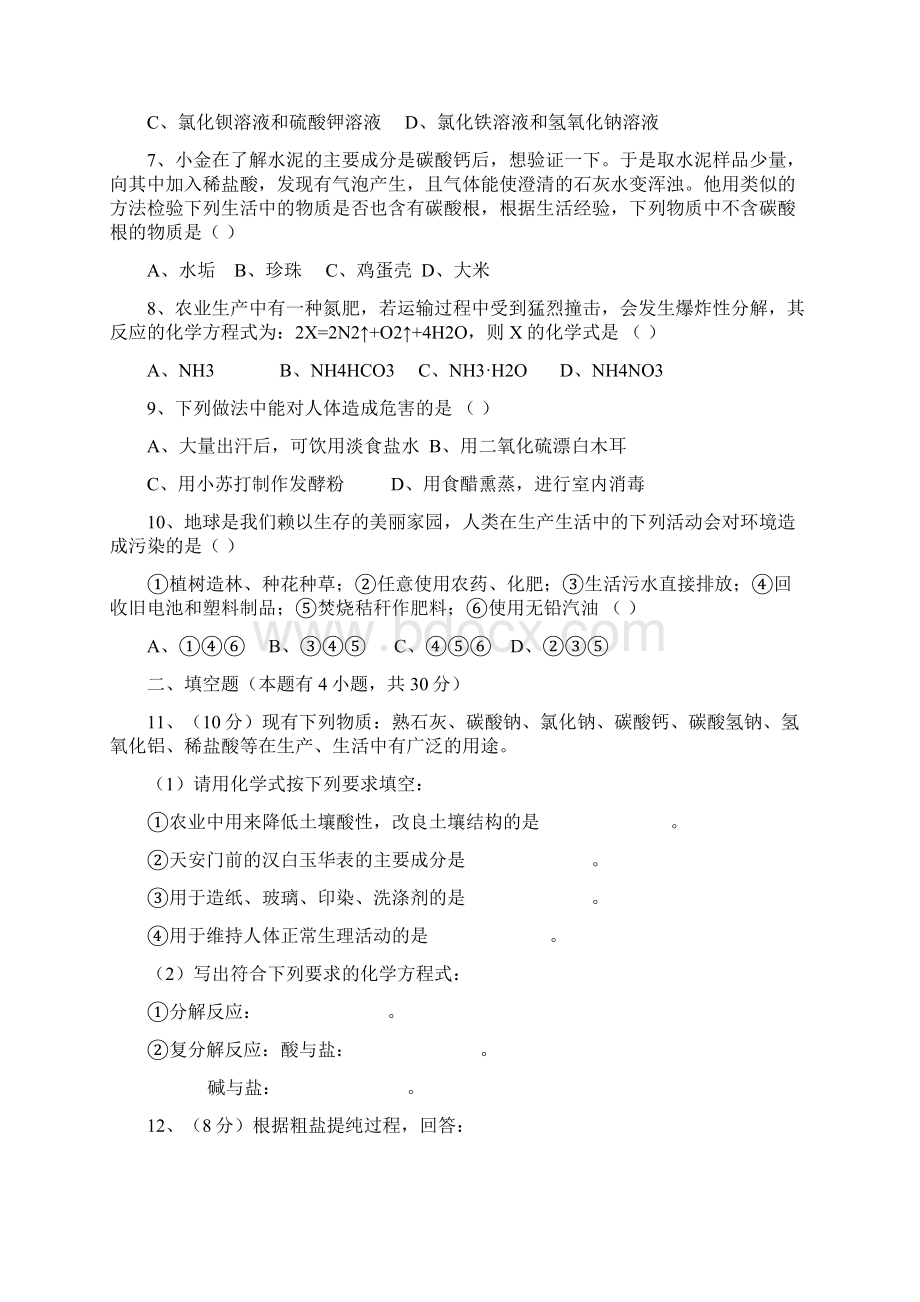 九年级化学化肥单元测试题.docx_第2页