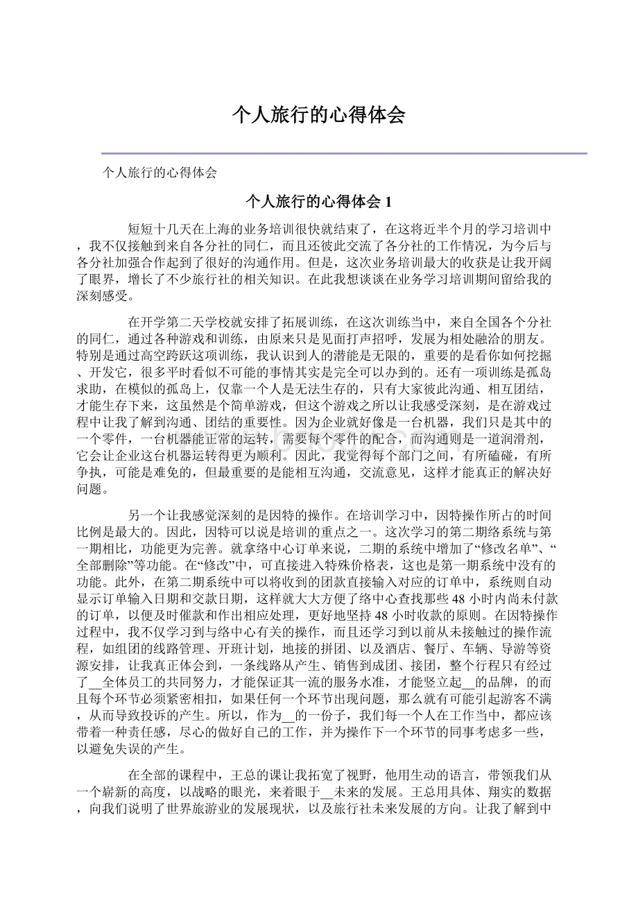 个人旅行的心得体会Word文档格式.docx