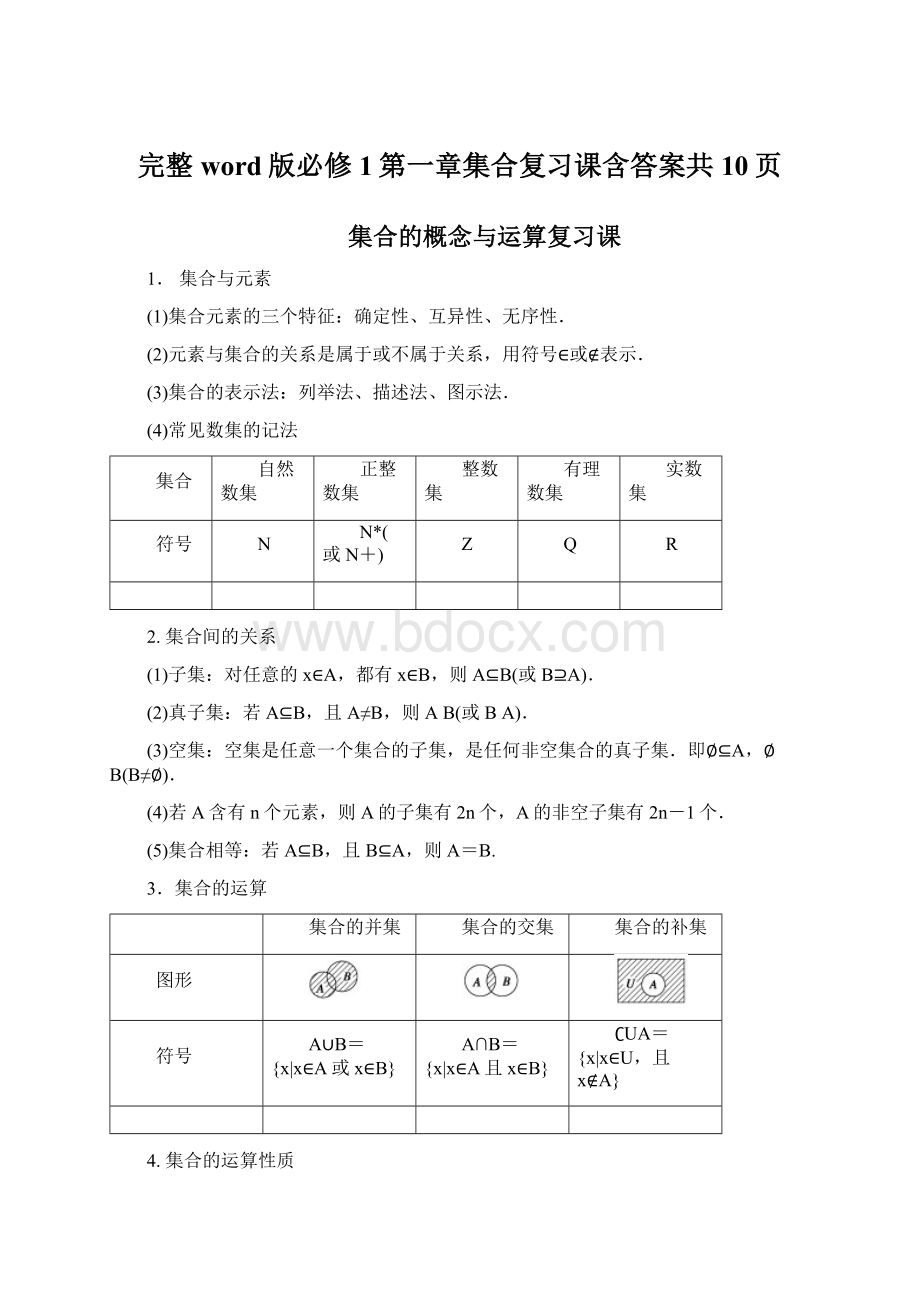 完整word版必修1第一章集合复习课含答案共10页Word格式.docx