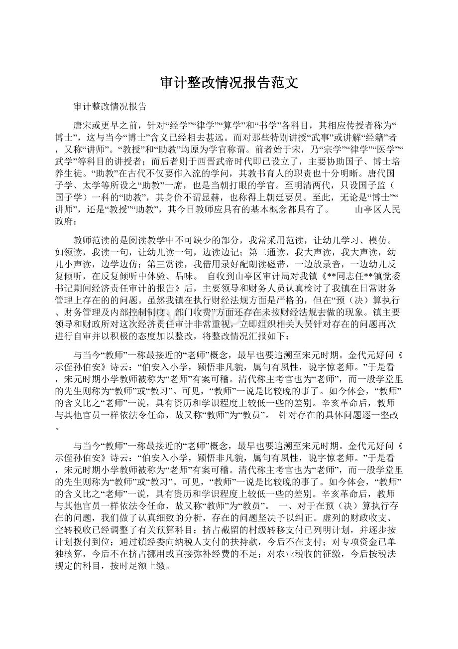 审计整改情况报告范文文档格式.docx