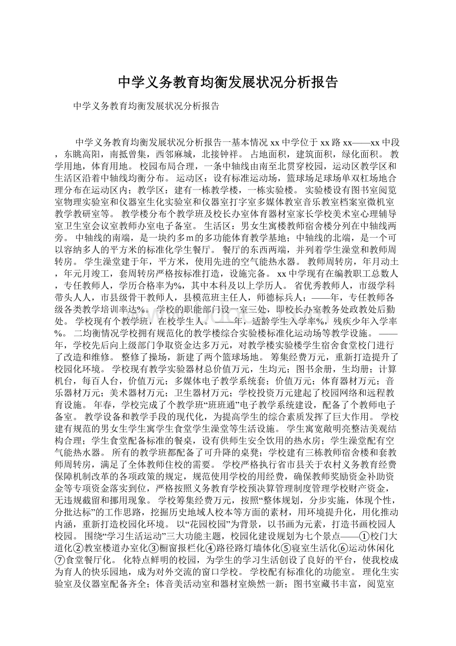 中学义务教育均衡发展状况分析报告Word下载.docx