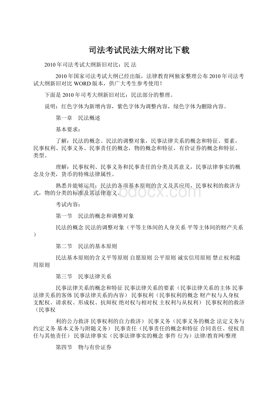 司法考试民法大纲对比下载Word格式文档下载.docx