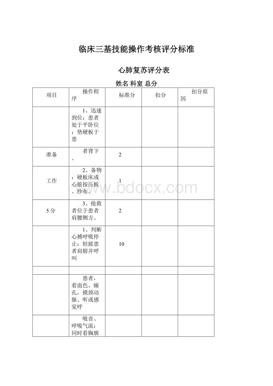 临床三基技能操作考核评分标准Word文件下载.docx_第1页