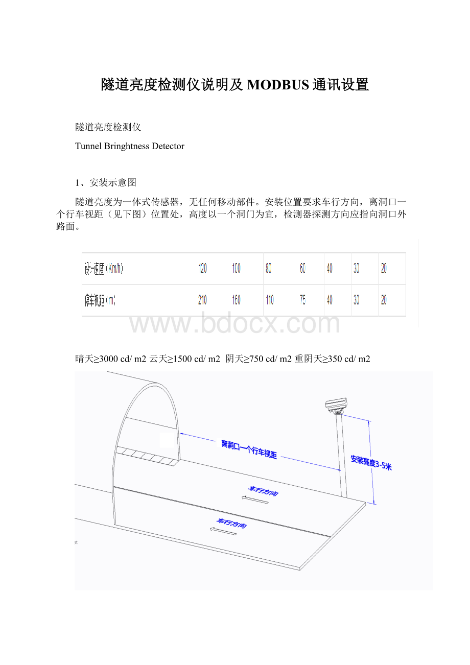 隧道亮度检测仪说明及MODBUS通讯设置Word文档格式.docx