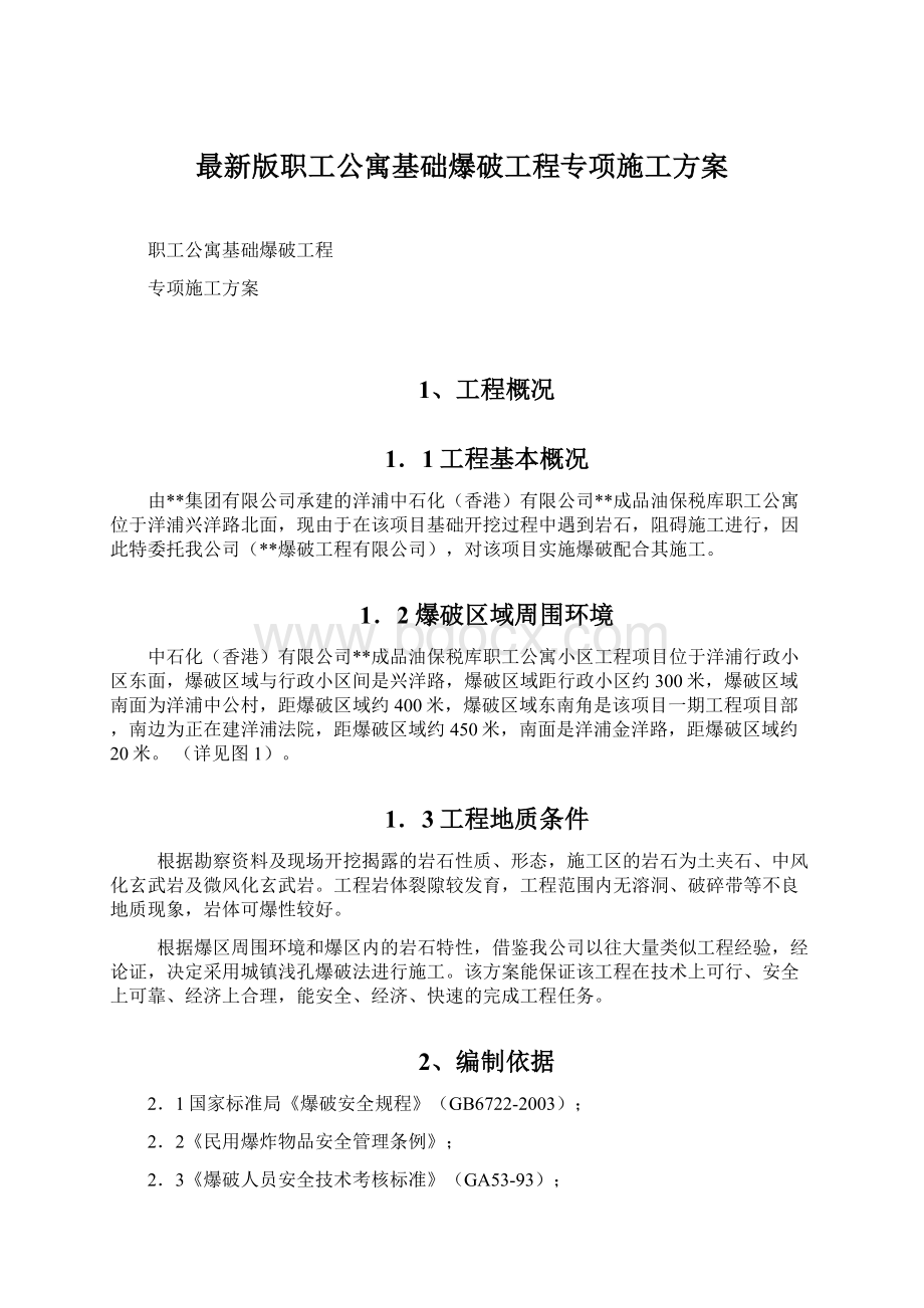 最新版职工公寓基础爆破工程专项施工方案.docx