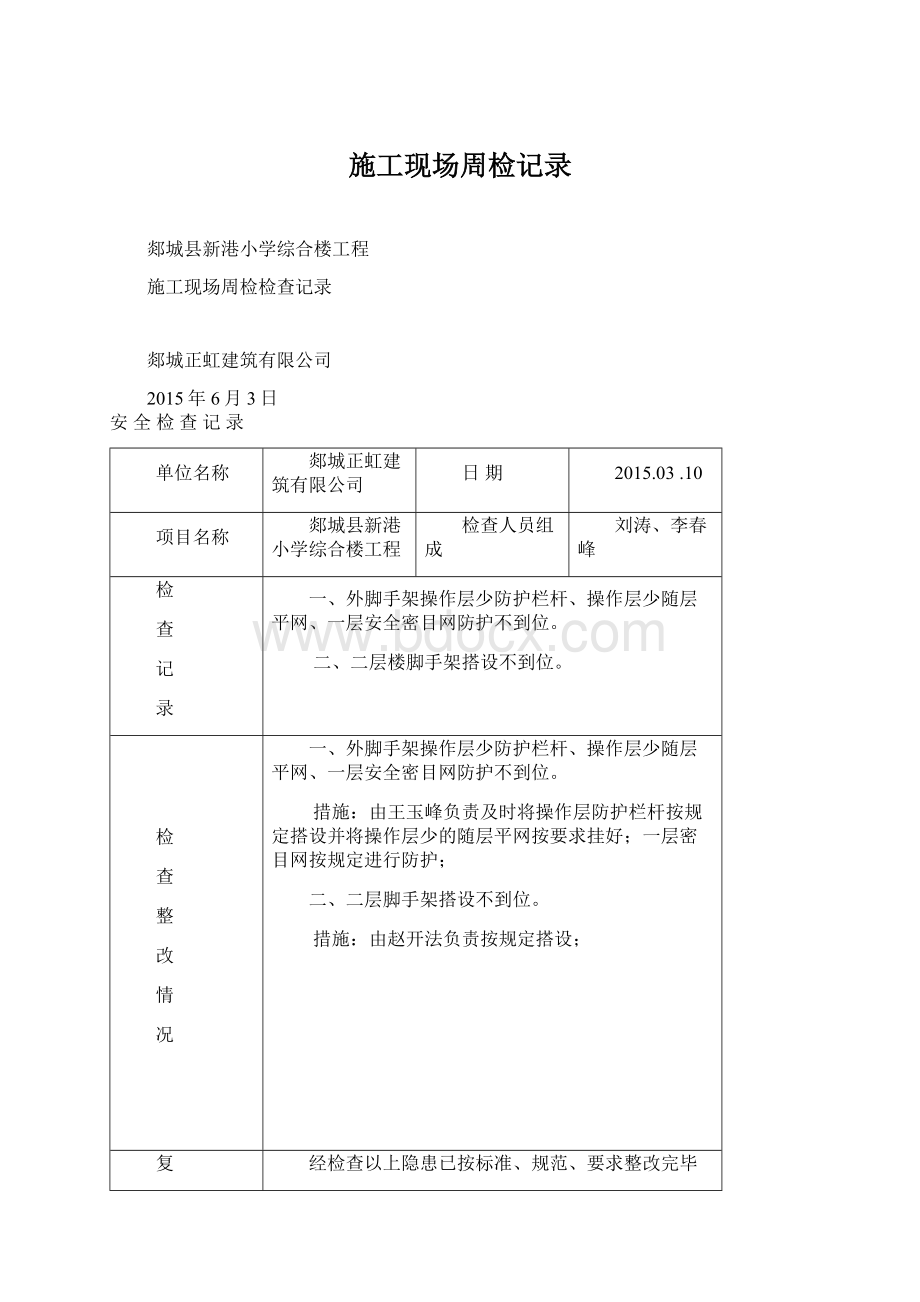 施工现场周检记录Word格式.docx_第1页