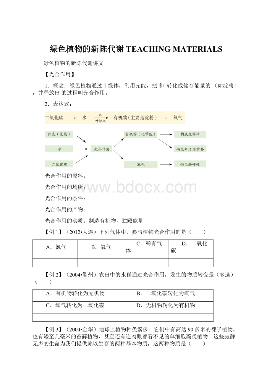 绿色植物的新陈代谢TEACHING MATERIALS.docx