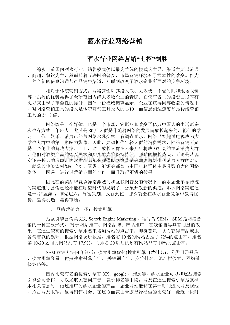 酒水行业网络营销文档格式.docx