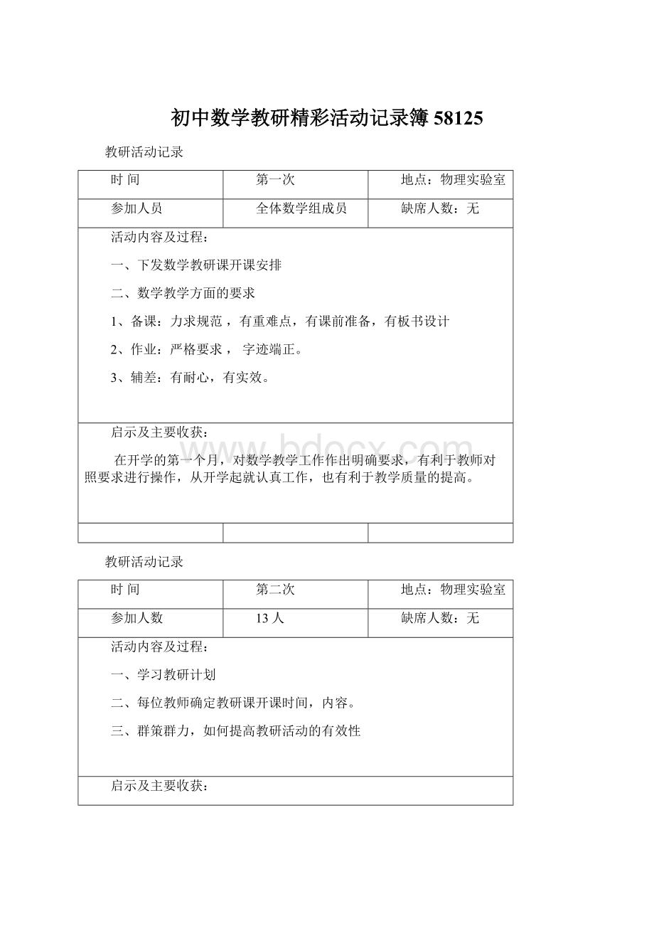 初中数学教研精彩活动记录簿58125Word文档下载推荐.docx