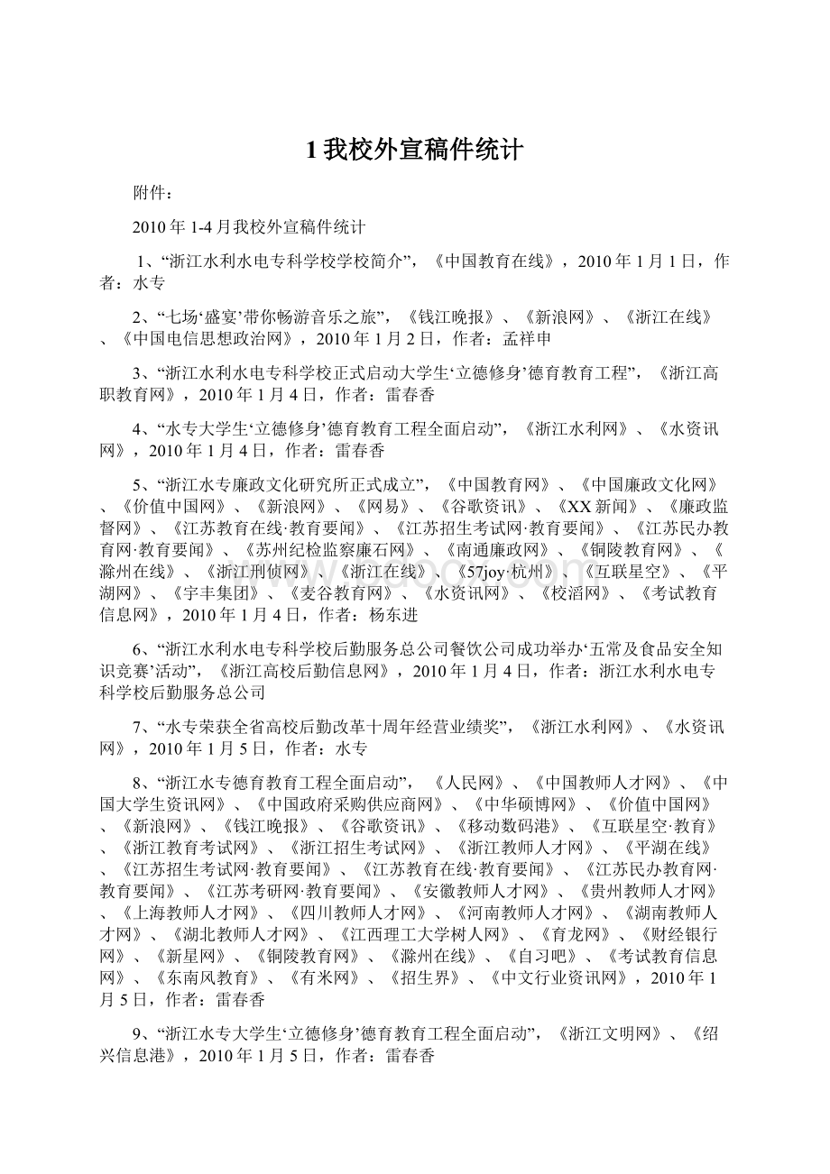 1我校外宣稿件统计Word格式文档下载.docx