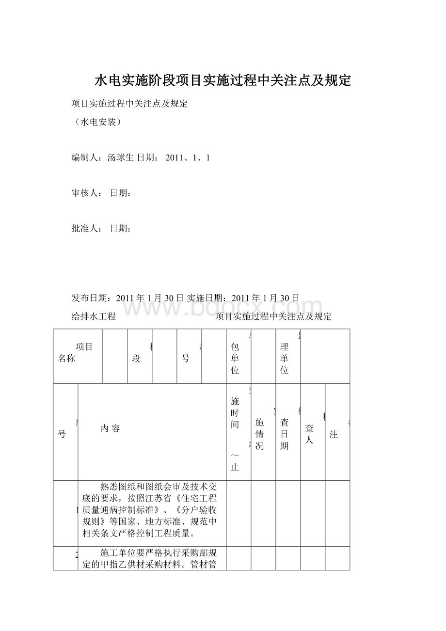 水电实施阶段项目实施过程中关注点及规定.docx