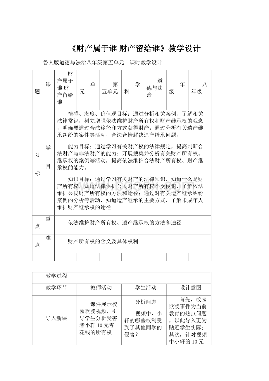 《财产属于谁财产留给谁》教学设计Word文件下载.docx