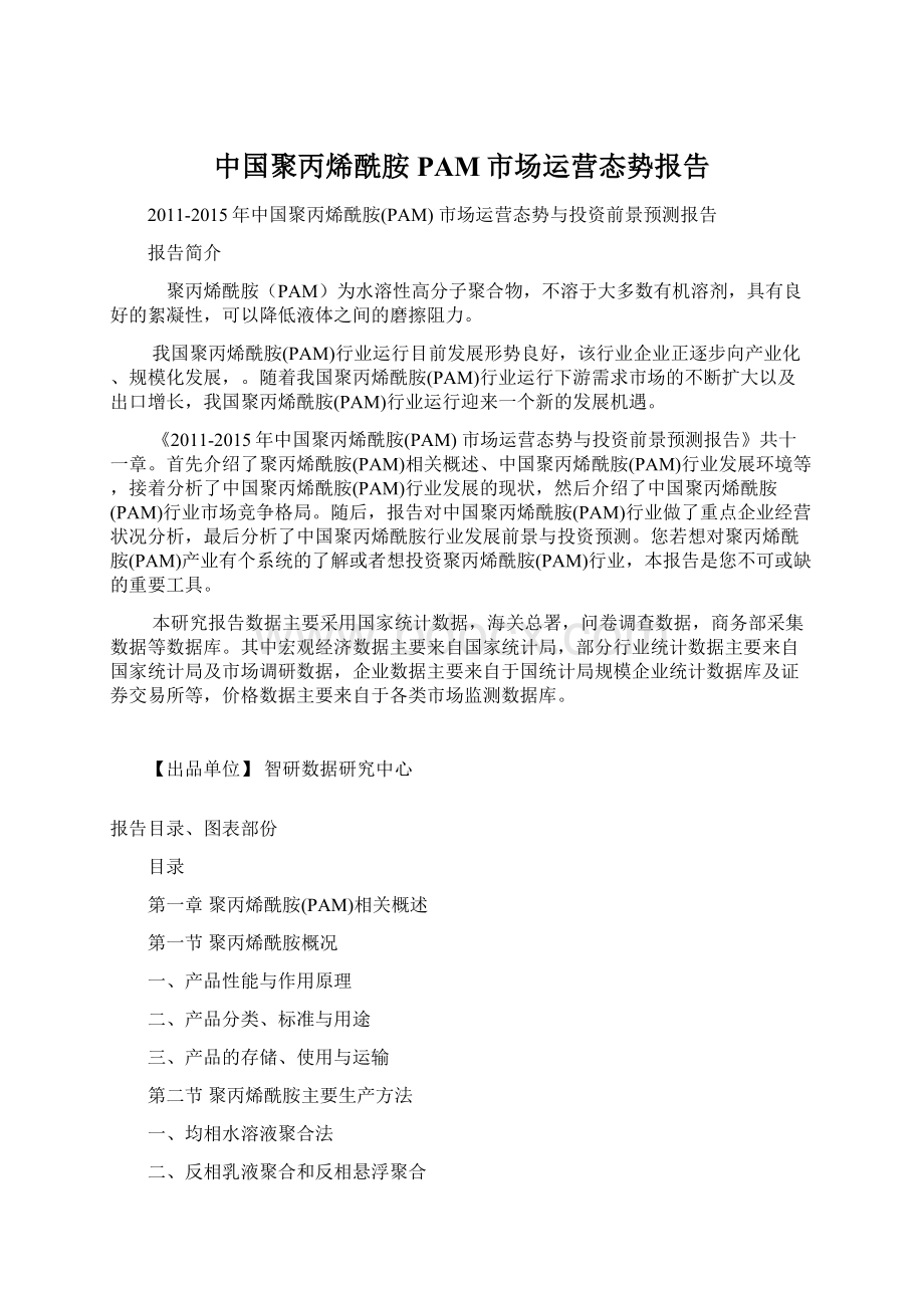 中国聚丙烯酰胺PAM市场运营态势报告Word文档格式.docx