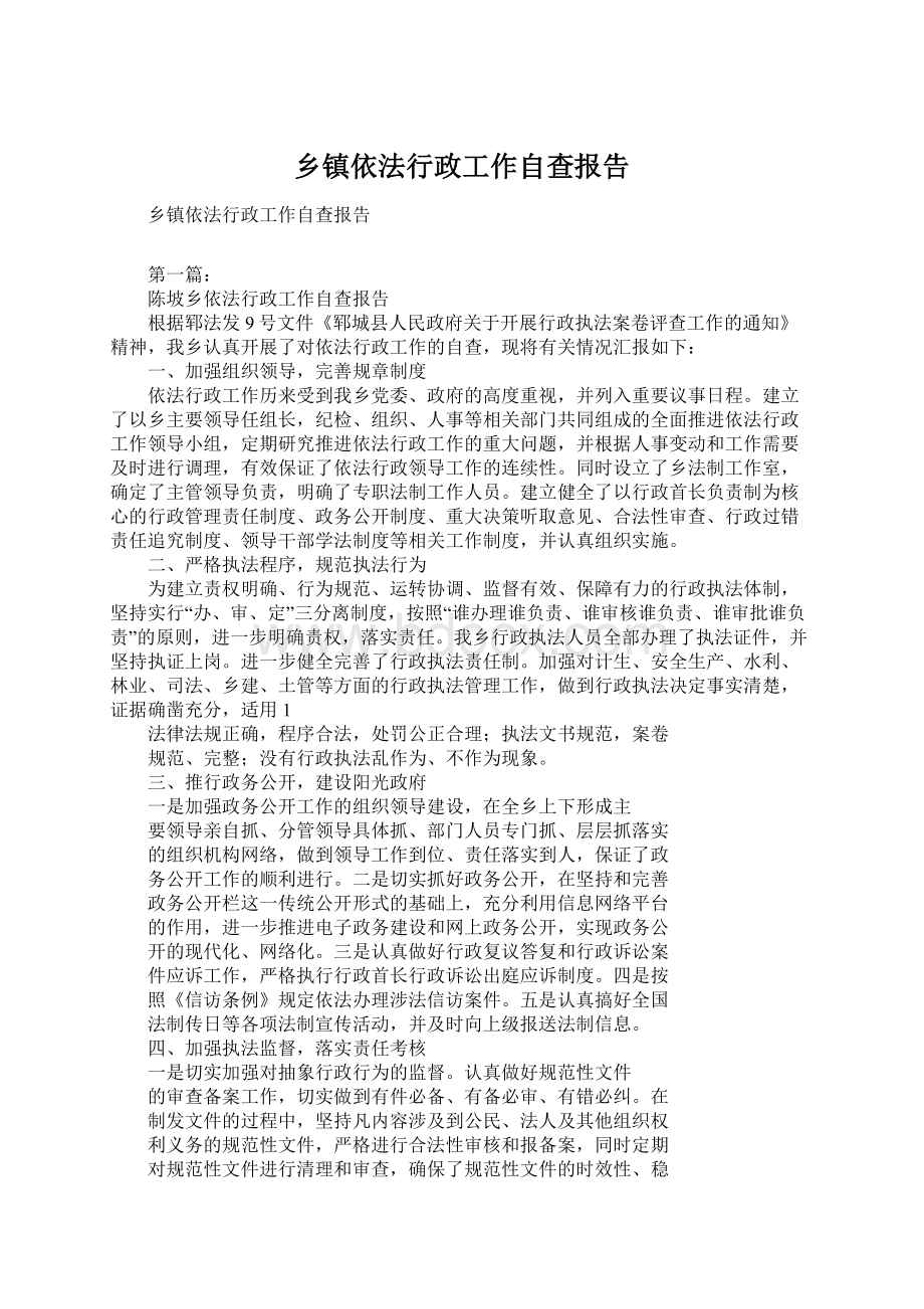 乡镇依法行政工作自查报告.docx_第1页