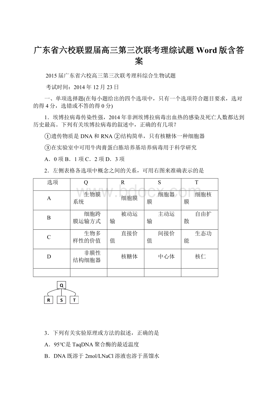 广东省六校联盟届高三第三次联考理综试题 Word版含答案Word文档下载推荐.docx_第1页