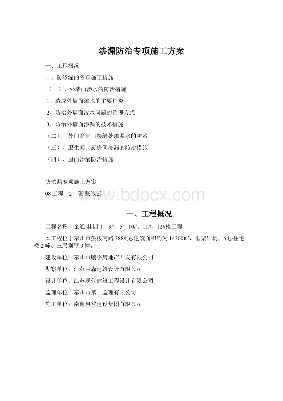 渗漏防治专项施工方案Word格式.docx