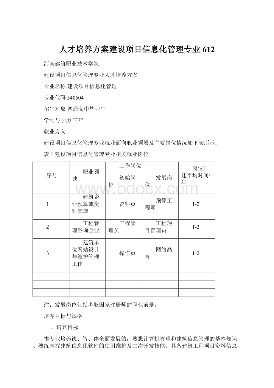 人才培养方案建设项目信息化管理专业612.docx_第1页