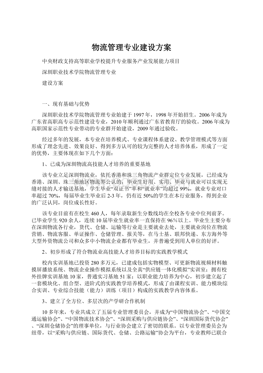 物流管理专业建设方案Word下载.docx