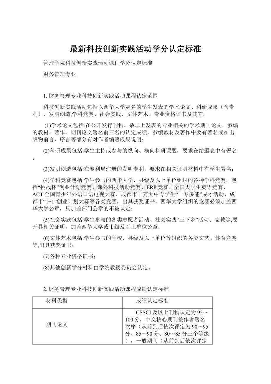 最新科技创新实践活动学分认定标准Word格式文档下载.docx