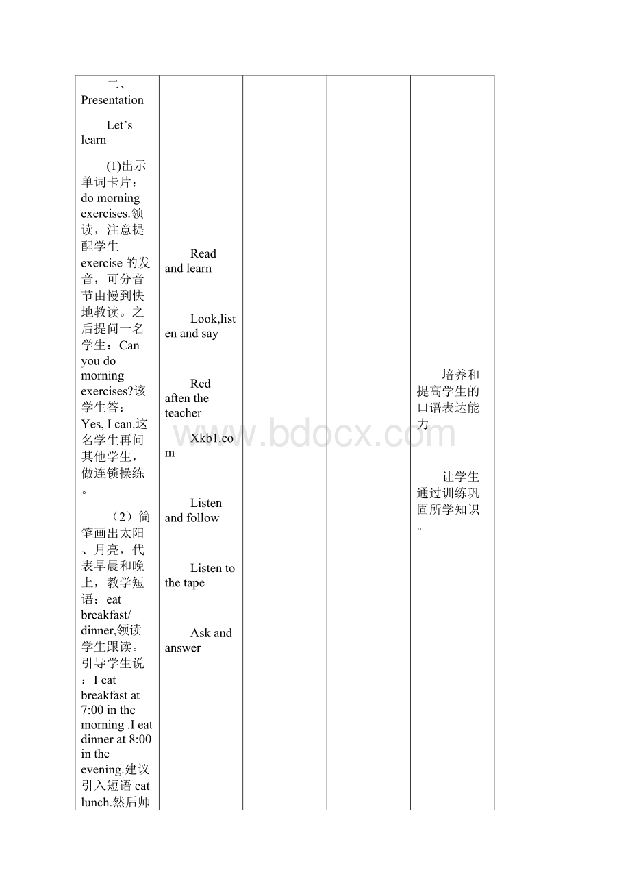 pep五年级英语下册第一单元教案表格.docx_第3页