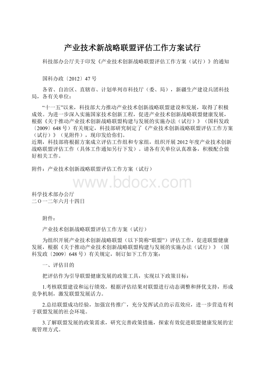 产业技术新战略联盟评估工作方案试行Word文档格式.docx