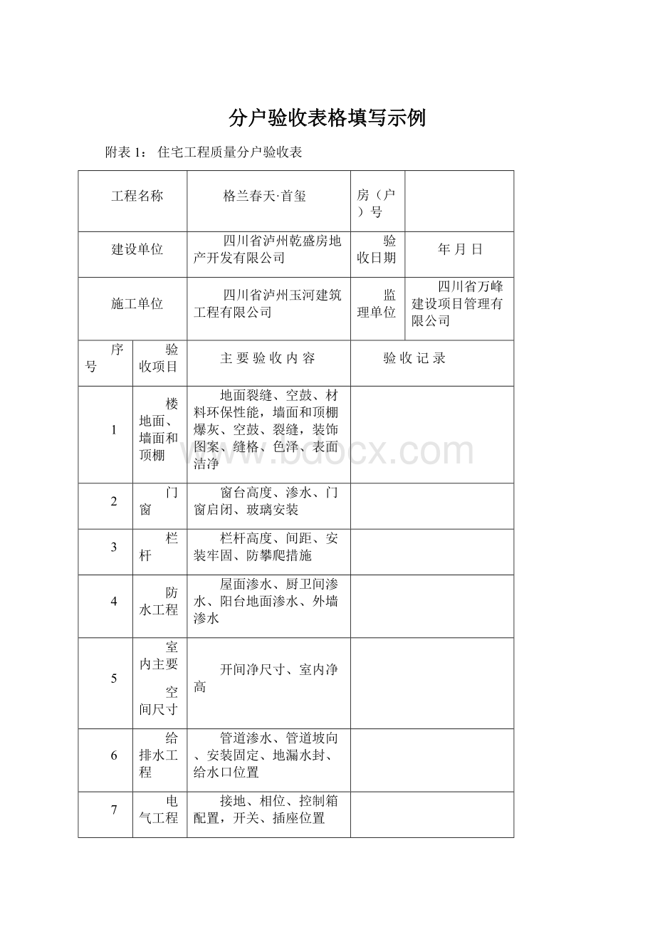 分户验收表格填写示例Word下载.docx