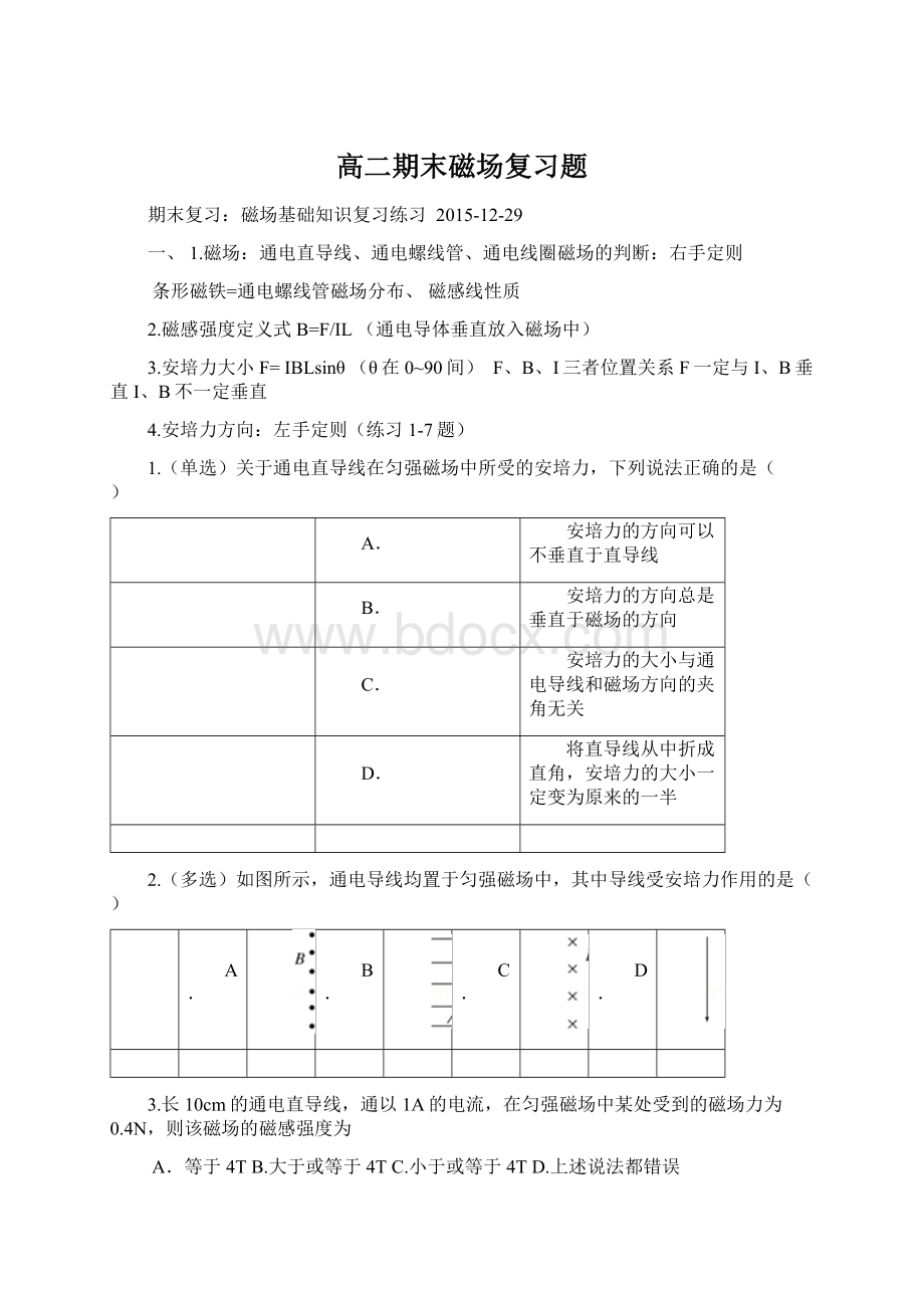 高二期末磁场复习题.docx