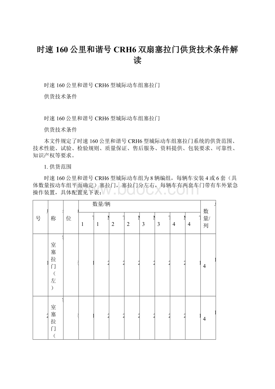 时速160公里和谐号CRH6双扇塞拉门供货技术条件解读Word文件下载.docx