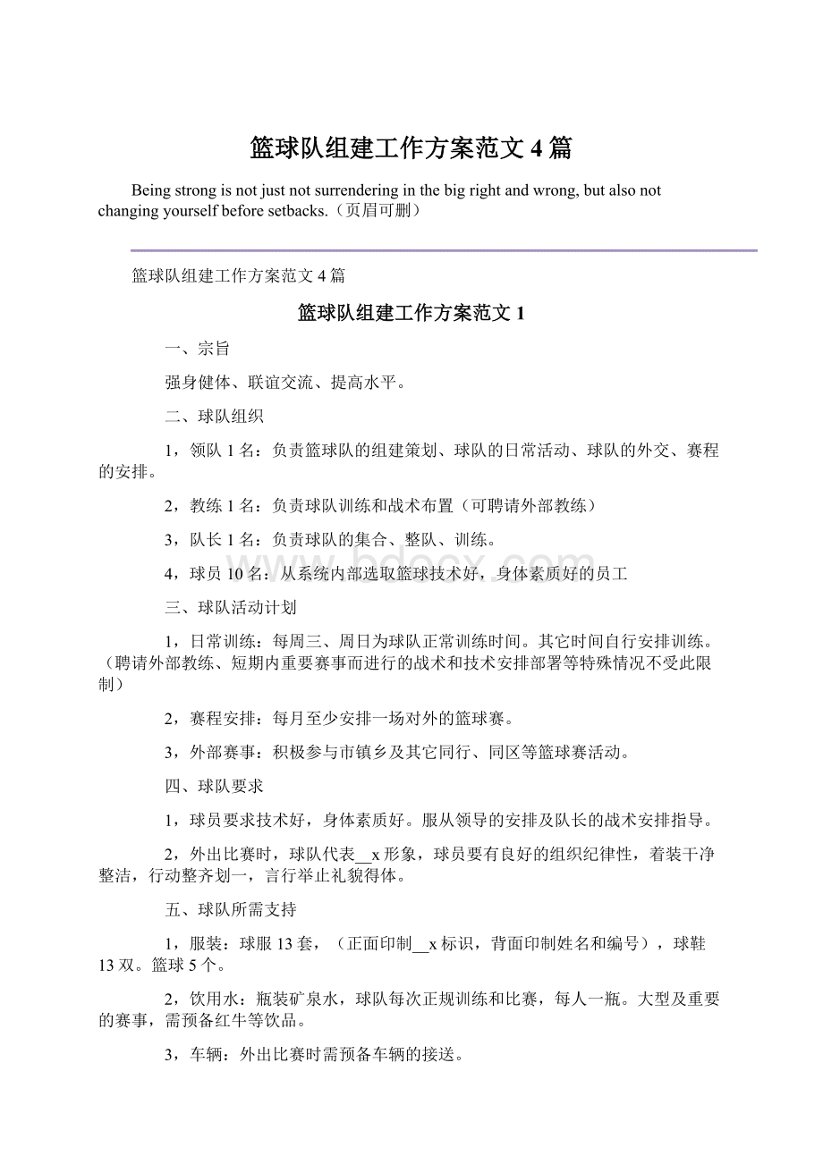 篮球队组建工作方案范文4篇Word格式.docx