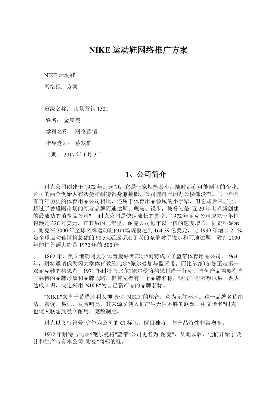 NIKE运动鞋网络推广方案.docx_第1页